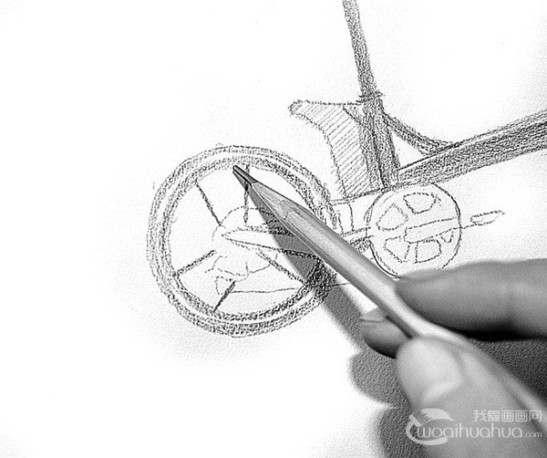 静物素描图片：自行车的绘画步骤