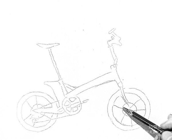 静物素描图片：自行车的绘画步骤